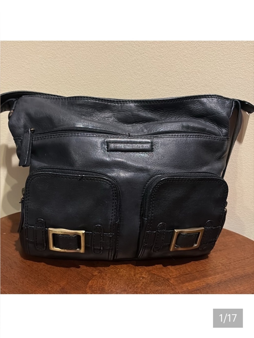 Stone Mountain shoulder / Crossbody bag Leather Black 4 exterior pockets Excel